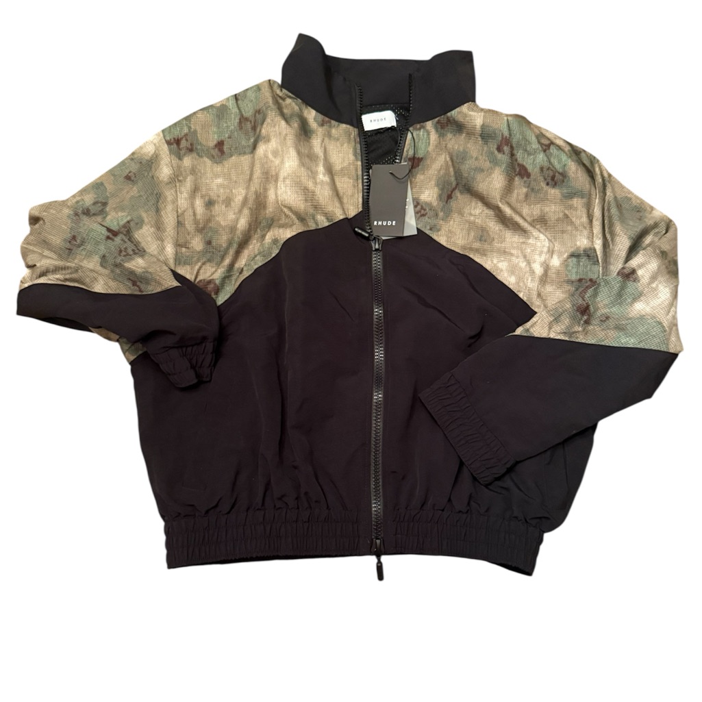 Rhude Black Windbreaker Jacket With Camo Shoulders